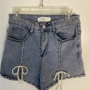 Pearl Embellished Jean Shorts  S